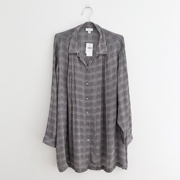 J.Jill Houndstooth Plaid Long Sleeve Button Down Tunic Top NWT - Picture 1 of 5